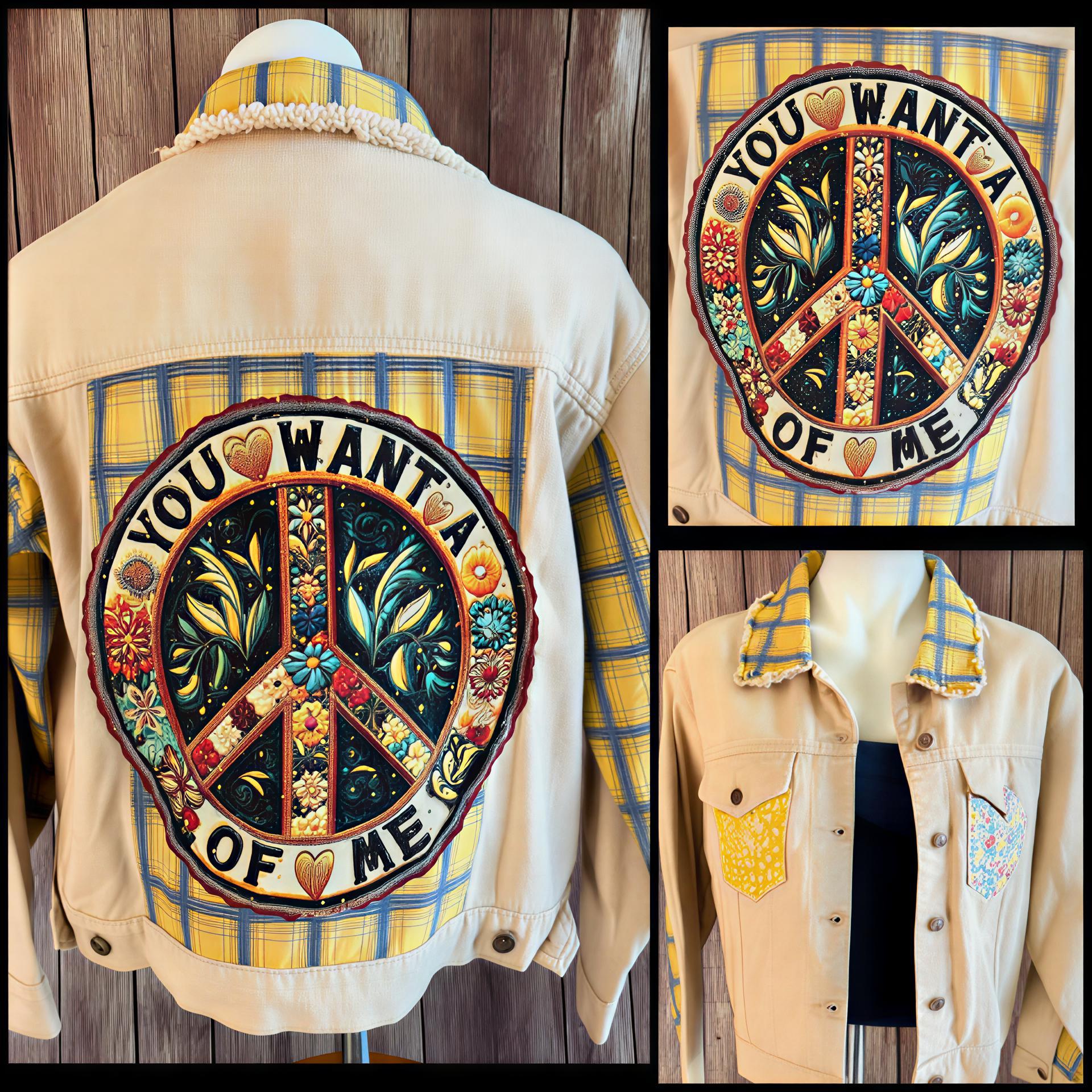 An abstract design on the back of a jean jacket.