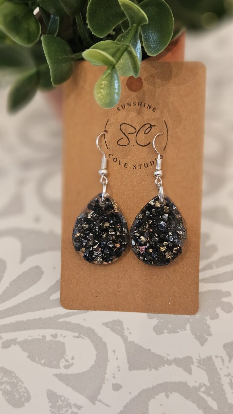 A pair of handmade earrings.