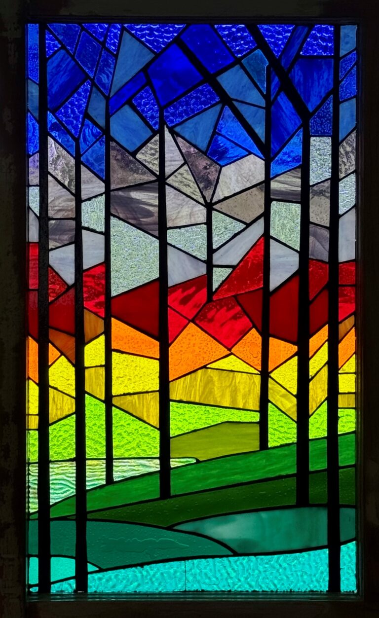 A multicolored stained-glass window.